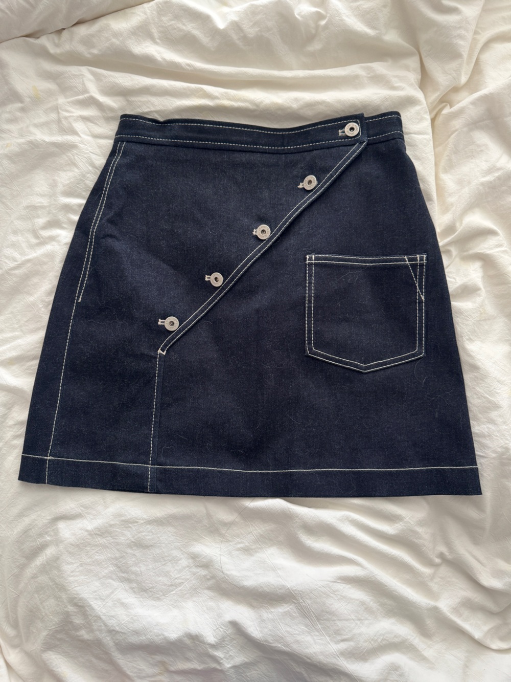 Low Classic Denim Skirt with Diagonal Button